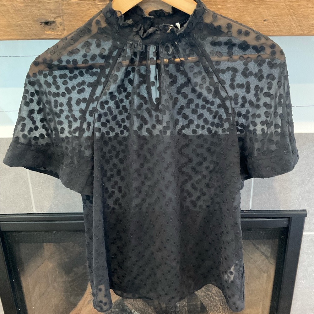 Anthropologie sheer polka dot black blouse